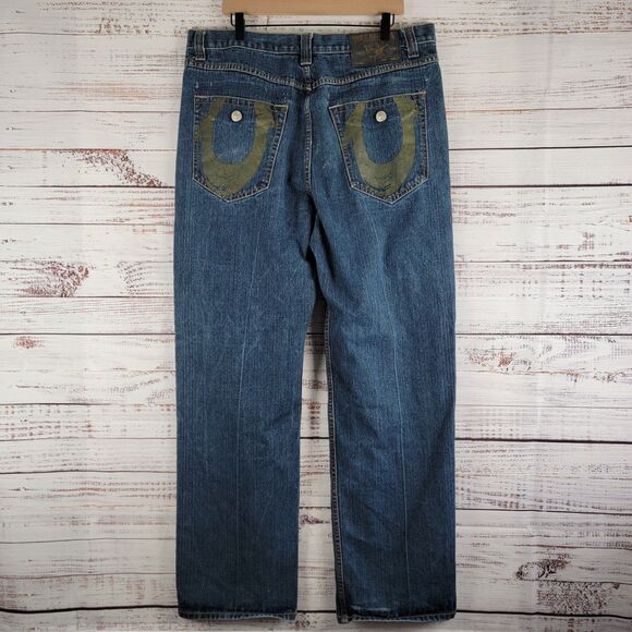 True Religion Jeans Mens Size 39 x 34 Straight Leg Blue Denim M242301H4 - Picture 1 of 16